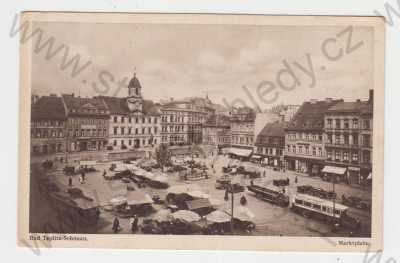  - Lázně Teplice- Šanov (Bad Teplitz- Schönau), náměstí, , automobil, autobus, stánky