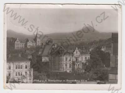  - Teplice-Šanov (Teplitz-Schönau), částečný záběr města, pohled na město z výšky, v pozadí Milešovka