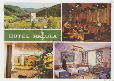  - Velké Karlovice (Vsetín), více záběrů, barevná, hotel Razula, celkový pohled, recepce, jídelna, kavárna, Orbis