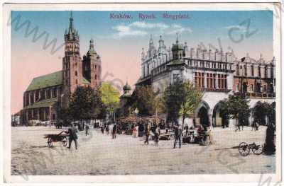  - Polsko - Krakov - náměstí, trh, kolorovaná