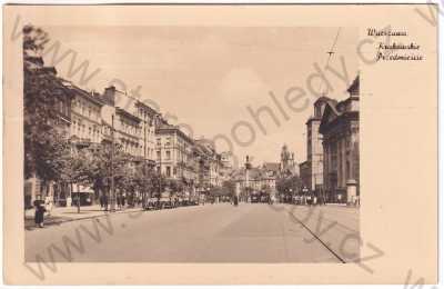  - Polsko - Warszawa - Krakovské předměstí, automobil, tramvaj