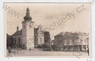  - Červený Kostelec (Náchod), náměstí, kostel, hotel, občanská záložna, Grafo Čuda Holice