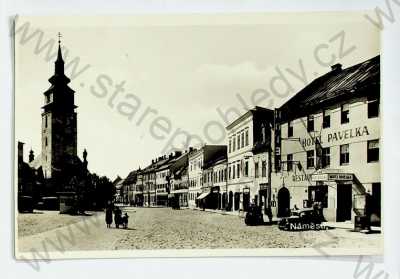  - Velké Meziříčí - náměstí, hotel Pavelka, restaurace, AUTO, kostel, soukromé foto