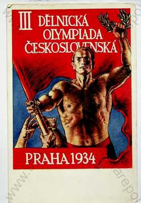  - Umělecké - podle originálu J. Provazníka - III. Dělnická olympiáda československá v Praze 1934, kolorovaná