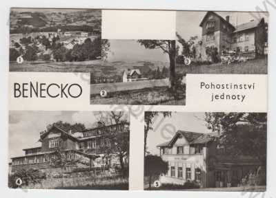  - Benecko (Semily), koláž, celkový pohled, hotel Panorama, hotel Krakonoš, Martinova bouda, hotel Sůva, Orbis