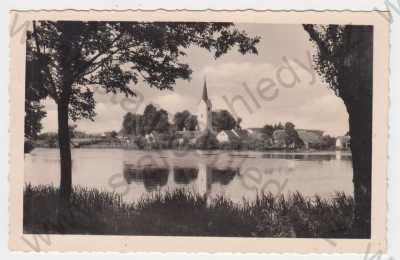  - Telč (Teltsch), Jihlava, částečný záběr města, kostel, rybník, Fototypia-Vyškov