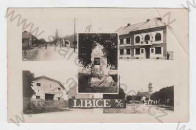  - Libice nad Cidlinou (Nymburk), koláž, pohled ulicí, kostel, dům, pomník, Bromografia