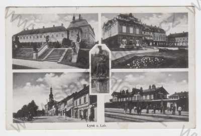  - Lysá nad Labem (Nymburk), zámek, nádraží, pohled ulicí, socha, foto J.Švec