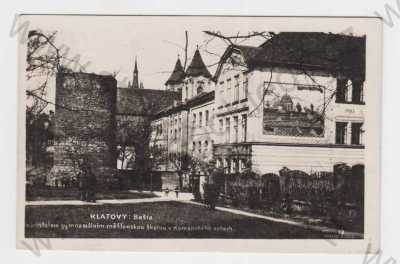  - Klatovy, Bašta-hradby, opevnění, gymnasium, měšťanská škola, kostel, Komenského sady