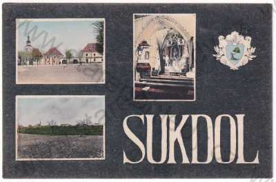  - Sukdol / Suchdol - střed obce, oltář, celkový pohled, koláž, kolorovaná