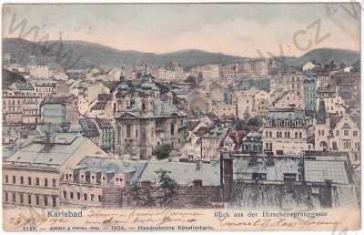  - Karlovy Vary - dílčí pohled, Hrischensprunggasse, kolorovaná, DA