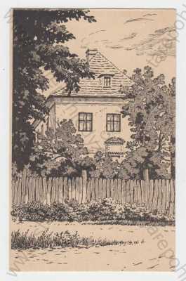  - Jabkenice (Mladá Boleslav), kresba St. Kulhánek, myslivna-letní sídlo Bedřicha Smetany v letech 1875-1884