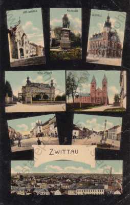  - Svitavy Zwittau, kostel, náměstí, pomník, vila, celkový pohled, barevná