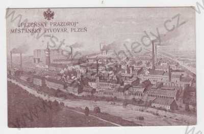  - Měšťanský pivovar (Plzeň), Plzeňský prazdroj, celkový pohled, pohled na město z výšky (1842)