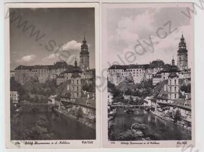  - 2x Český Krumlov (Krummau), zámek, řeka, most, část města, Foto Wolf