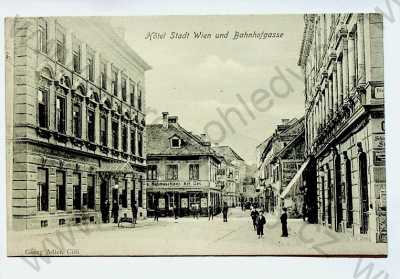  - Slovinsko - Cilli - pohled ulicí, hotel Stadt Wien, Bahnhofgasse