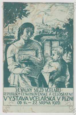  - Plzeň, VI. valný sjezd včelařů republiky československé a celostátní, včelařská výstava, litografie