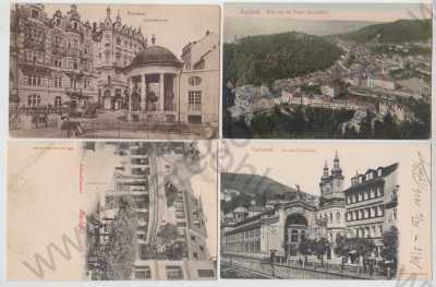  - 4x Karlovy Vary (Karlsbad), část města, kolonáda, zámecký pramen, DA, kolorovaná