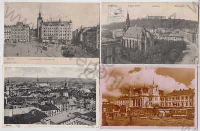  - 4x Brno (Brünn), kostel, Špilberk, náměstí, nádraží, tramvaj, celkový pohled