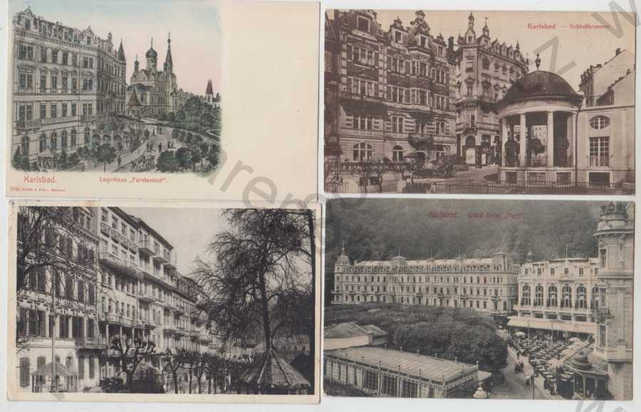  - 25x Karlovy Vary (Karlsbad), kolonáda, pohled ulicí, část města, kolorovaná